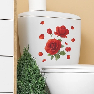 Romantic red rose decals for bathroom toilet seat cover and smooth tile decoration