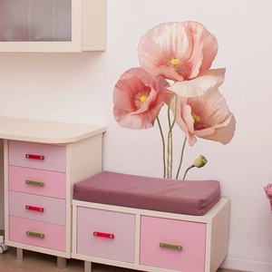 Adesivi murali fiori di papavero rosa acquerello per decorazione d'interni per la casa