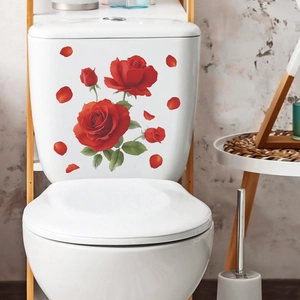 Romantic Red Rose Bathroom Toilet Sticker Removable Waterproof PVC Floral Wall Decal Washroom Home Decoration Art Sticker