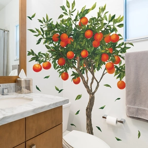 Removable Orange Tree Wall Sticker Hand Painted Fruit Tree PVC Wall Decal For Living Room Dining Room Home Decor