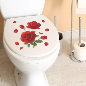 Romantic red rose floral toilet seat sticker for bathroom home decor and renovation