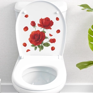 Removable red rose floral toilet lid decal decoration for bathroom home styling