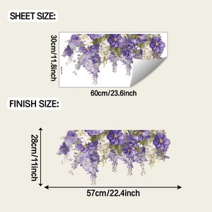 Detailed sheet dimensions of 30x60cm for purple and white floral wall stickers decor