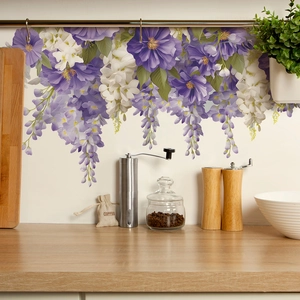 Purple and white wisteria floral wall decals in hand-painted oil style for home decoration
