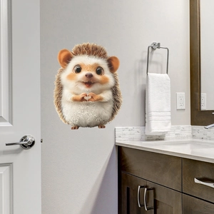 3D cute cartoon hedgehog wall sticker making a heart gesture for home decor