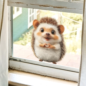Cute hedgehog window sticker with heart gesture for home wall and glass decoration