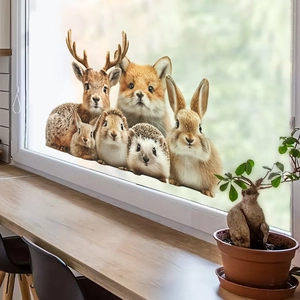 Cute forest animal wall stickers with deer, fox and rabbit for home glass window decor