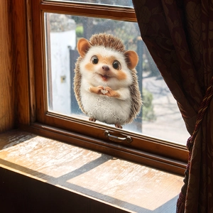 3D cute hedgehog window sticker with heart gesture for home glass wall decoration