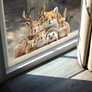 Forest animals window decals featuring deer, fox, and rabbits for home glass decoration