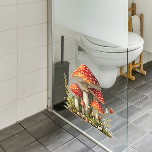 Adesivi murali con funghi rossi per decorazione vetro bagno in PVC impermeabile lucido