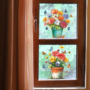 Fresh daisy flower pot and butterfly wall decals for home restaurant window decoration