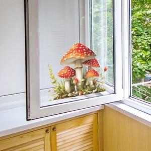 Adesivi per finestre con funghi rossi realistici e muschio per decorazione vetri casa