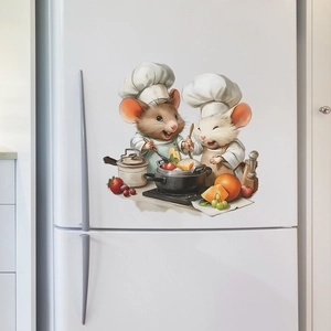 Cartoon mouse chef wall sticker kitchen wall decal for home decoration on white fridge
