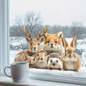 Forest animal window stickers featuring deer, fox, and rabbit for home glass decor