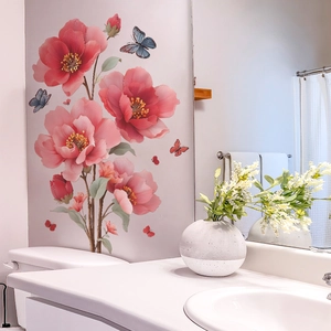 Stickers muraux pivoines roses et papillons bleus auto-adhésifs pour la décoration