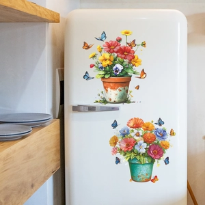 Fresh daisy flower pots and butterflies wall decals for home restaurant wall decoration
