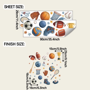Dimensions détaillées de la planche et du rendu final des stickers muraux de sport