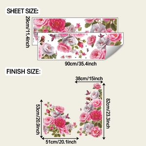 Detailed sheet size and finished dimensions for peony and butterfly wall stickers