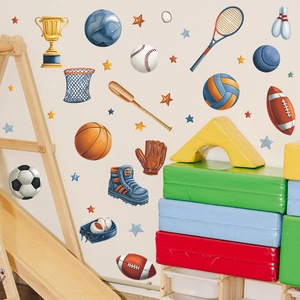 Stickers muraux sportifs avec football et basket pour la décoration de chambre de garçon