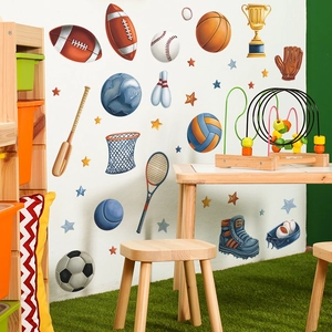 Stickers muraux de sport avec football, basket et étoiles pour déco de chambre d'enfant