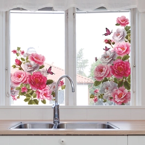 Vibrant blooming peony and butterfly self-adhesive wall stickers for bathroom decoration