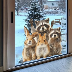 Realistic raccoon and rabbit static window stickers for winter home wall glass decoration