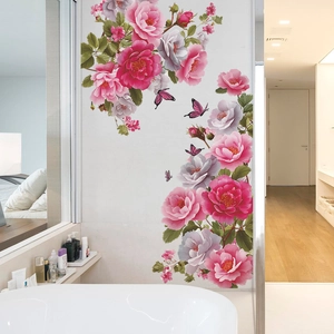Blooming Peony Flower Butterfly Wall Stickers Waterproof Self Adhesive PVC Decals For Bathroom Bedroom Home Decoration