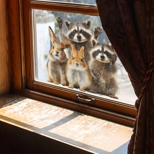 Cute raccoon and rabbit self-adhesive wall stickers for cozy home window decoration