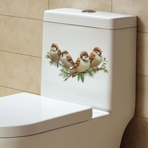 Removable cartoon sparrow on branch bathroom toilet wall sticker for home decor