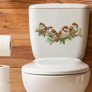Removable PVC Sparrow On Branch Toilet Sticker Waterproof Bird Leaf Pattern Bathroom Decorative Decal For Toilet Tank