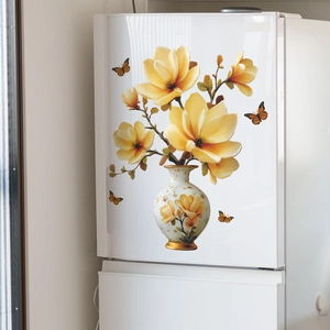 Elegant yellow magnolia flower wall stickers with butterfly accents for home decor