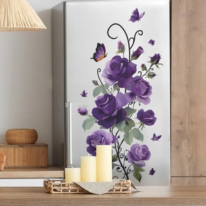 Self-adhesive purple rose wall stickers with butterfly and vine pattern for home decor