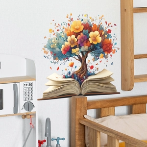 Creative book with blooming flower tree wall decal for modern home and nursery decor