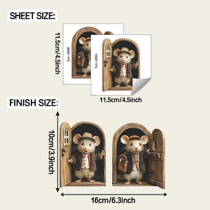 Detailed size specifications for 3D cartoon mouse wall stickers with door cave design
