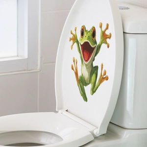 Funny 3D green tree frog wall decal for bathroom toilet lid decoration sticker