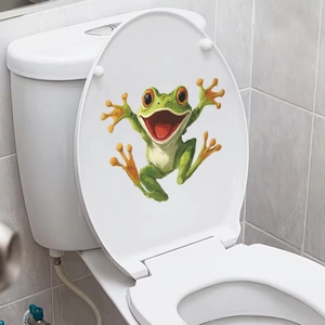 Funny 3D green tree frog wall sticker with orange eyes for bathroom toilet decoration