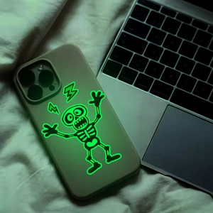 Glow-in-the-dark luminous cartoon skeleton phone case for iPhone in dark setting