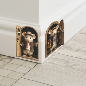 3D cartoon mice in suits wall decals for baseboard decoration with wood door design
