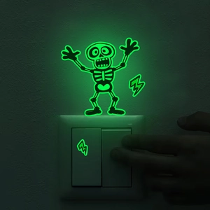 Luminous glow in the dark cartoon skull wall sticker for bedroom light switch decoration