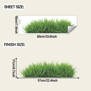 Detail showing layout sheet size and finish size for green grass wall sticker