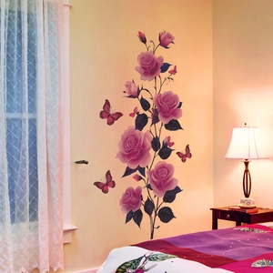 Selbstklebende Wandtattoo-Set mit lila Rosen und Schmetterlingen für Bad und Schlafzimmer