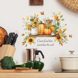 Autumn wall decals featuring sunflower, pumpkin and inspirational quote for home decor