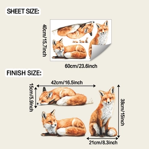 Plan détaillé des dimensions réelles et finales pour stickers muraux renard réaliste