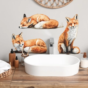 Stickers muraux modernes avec trois renards roux réalistes pour salon et salle de bain