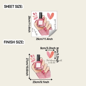 Size specifications for the nail polish hand wall sticker showing 29x29cm sheet dimensions