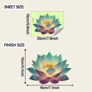 Luminous lotus flower wall sticker sheet with finish size dimensions for home decor