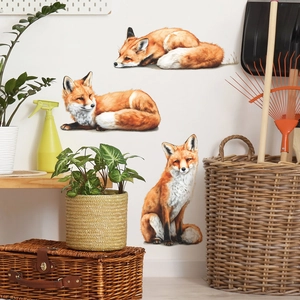 Trois autocollants muraux renards mignons et réalistes pour la décoration du salon
