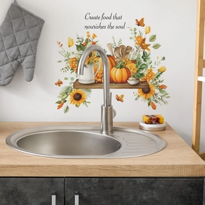 Creative sunflower pumpkin wall stickers with inspirational quote for home kitchen decor