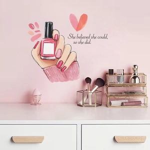 Manicure wall sticker with nail polish hand art and inspirational quote for makeup room