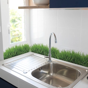 Vibrant green artificial grass wall sticker for kitchen backsplash and home decoration